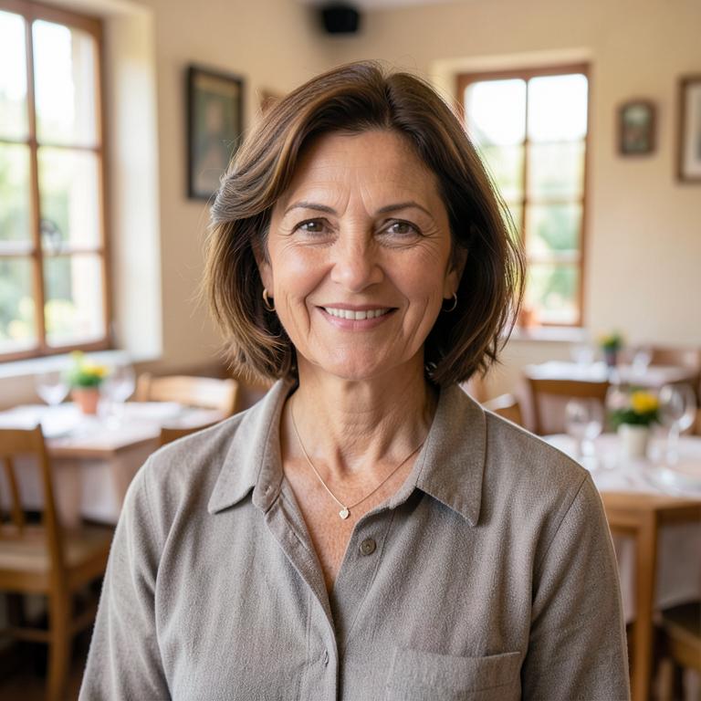 Portrait of fictional restaurant owner Elena Rossi