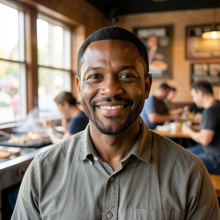 Portrait of fictional restaurant owner Jamal Brooks