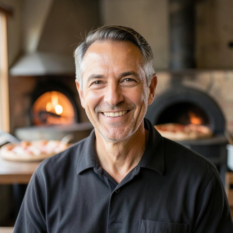 Portrait of fictional restaurant owner Luca Moretti