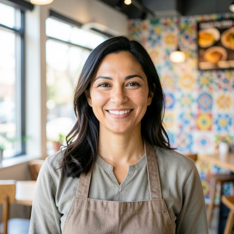 Portrait of fictional restaurant owner Maya Torres