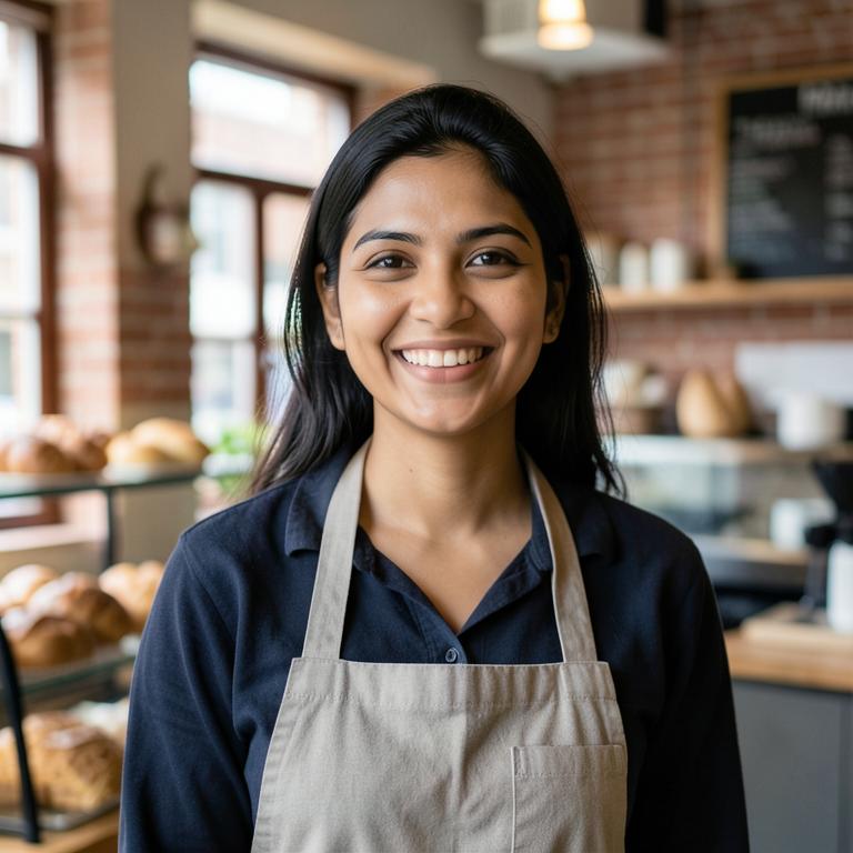 Portrait of fictional restaurant owner Priya Shah